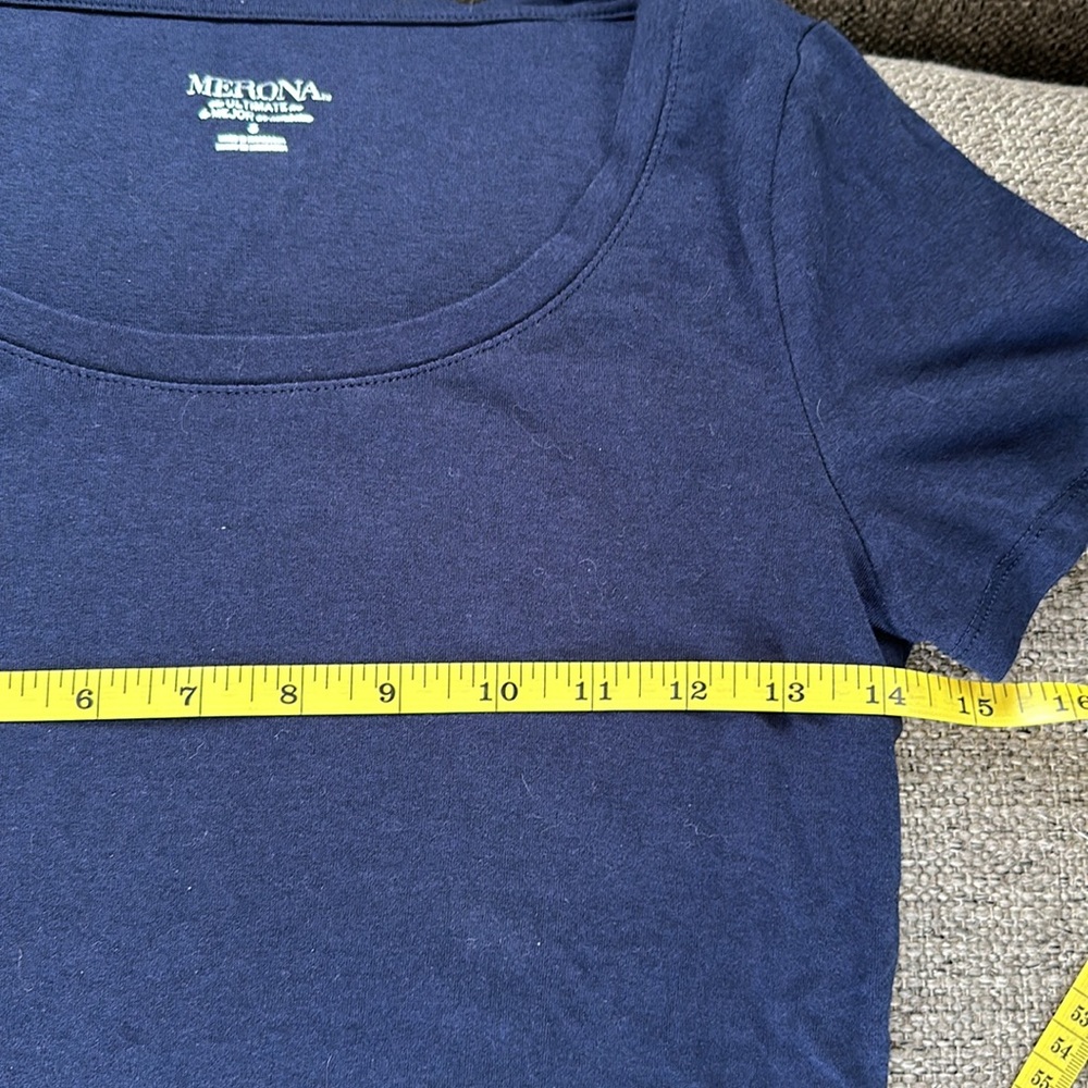 Merona Women’s Pima Cotton Blend Navy Blue Short Sleeve T-Shirt Size Small - Picture 3 of 6